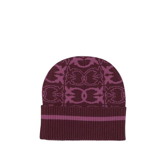 PINKO Jacquard Knit Beanie Hat Women BORDEAUX Caps & Hats